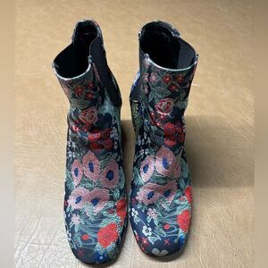Indigo Floral Embroidered Ankle Boots - Black and Red
